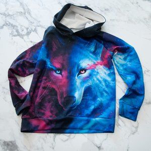 Kids Medium "3D Graphic" Wolf Hooded Sweatshirt